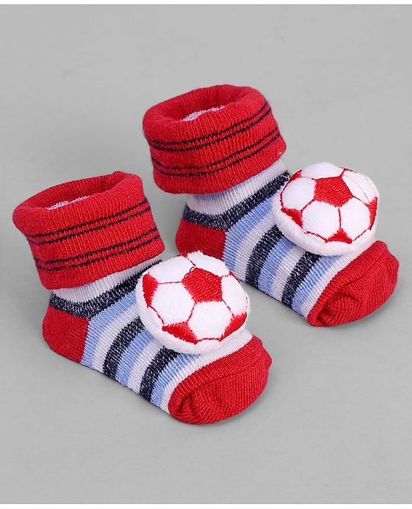 Cute Walk by Babyhug Designed Socks With Football Applique - Red