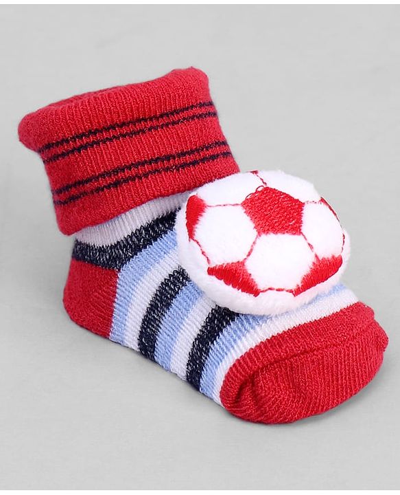 Cute Walk by Babyhug Designed Socks With Football Applique - Red