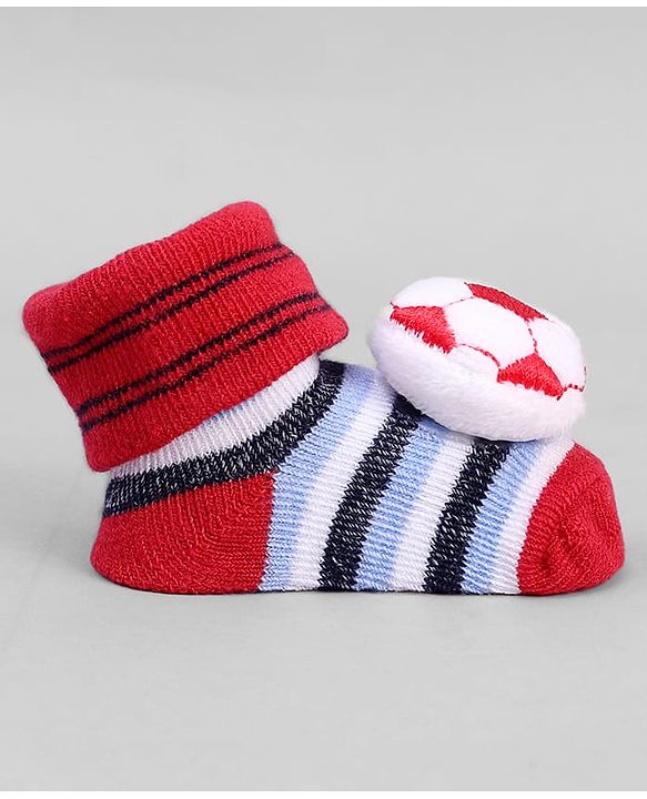 Cute Walk by Babyhug Designed Socks With Football Applique - Red