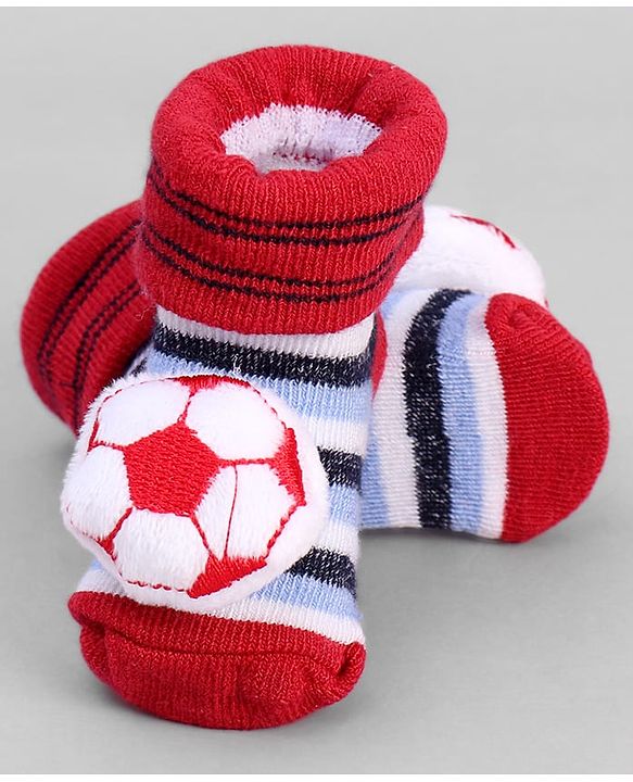 Cute Walk by Babyhug Designed Socks With Football Applique - Red