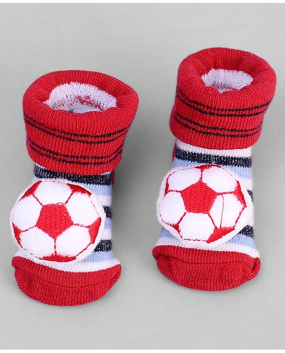 Cute Walk by Babyhug Designed Socks With Football Applique - Red