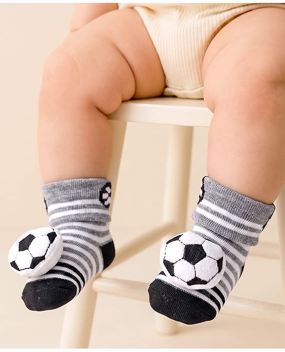 Cute Walk by Babyhug Designed Socks With Football Applique - Black