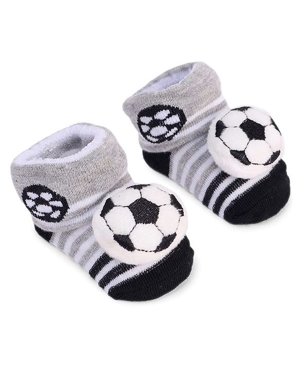 Cute Walk by Babyhug Designed Socks With Football Applique - Black