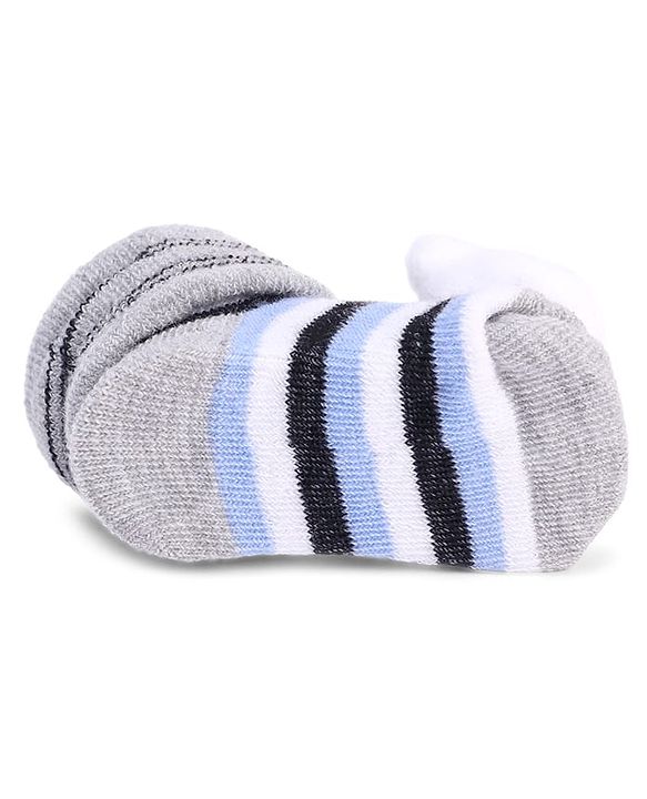 Cute Walk by Babyhug Striped Fabric Socks With Cat Applique - Grey