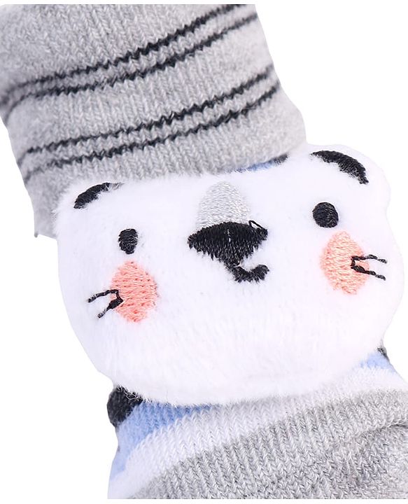 Cute Walk by Babyhug Striped Fabric Socks With Cat Applique - Grey