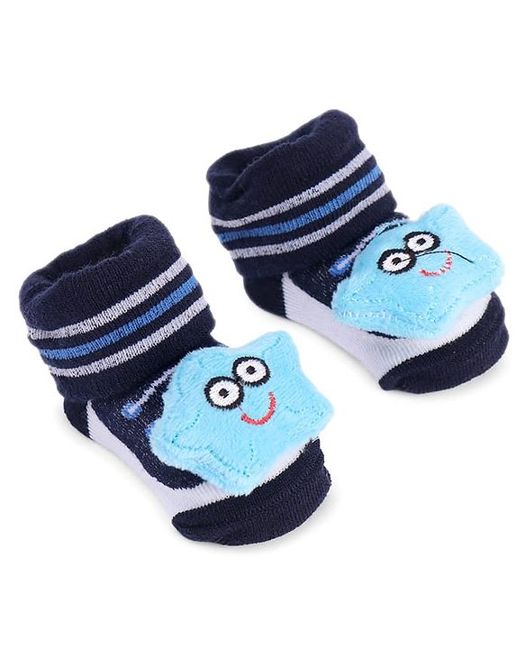 Cute Walk by Babyhug Striped Fabric Socks With Star Applique - Black