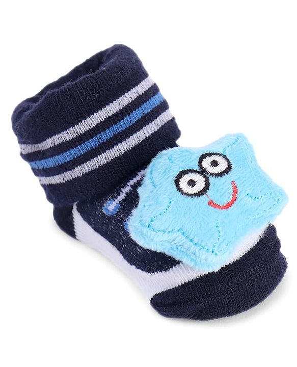 Cute Walk by Babyhug Striped Fabric Socks With Star Applique - Black
