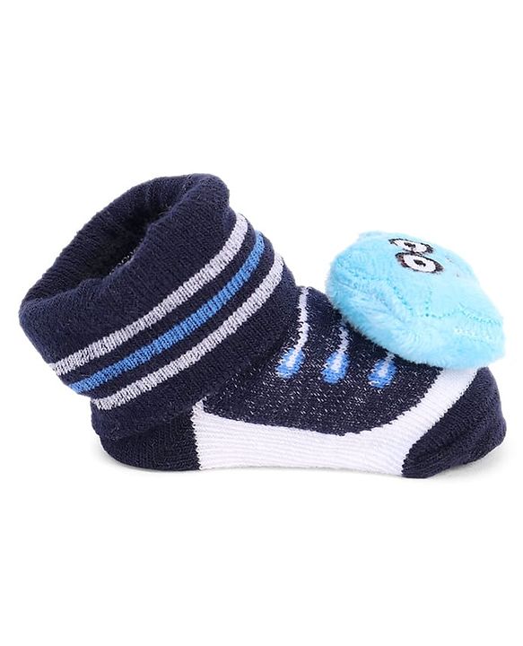 Cute Walk by Babyhug Striped Fabric Socks With Star Applique - Black