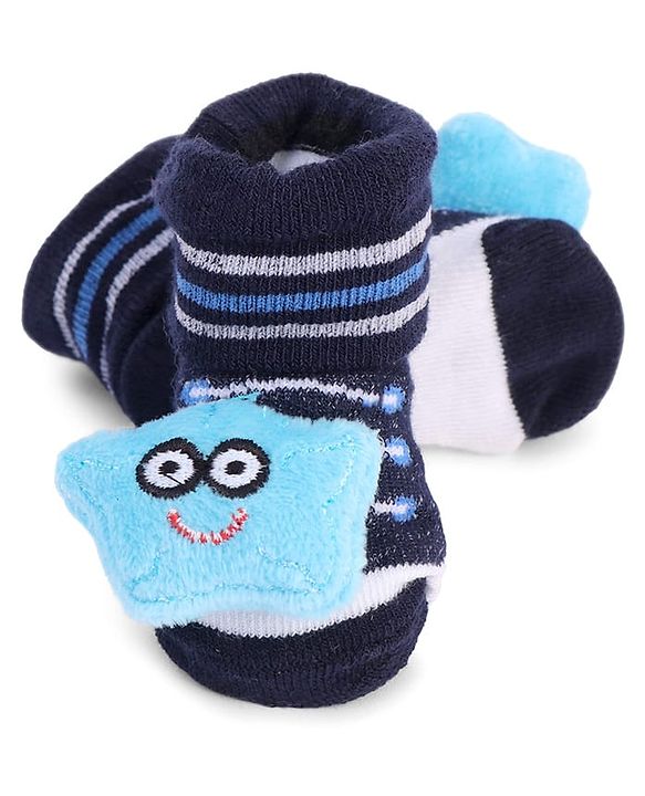 Cute Walk by Babyhug Striped Fabric Socks With Star Applique - Black