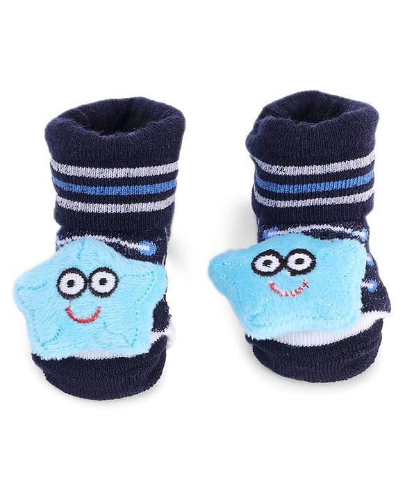Cute Walk by Babyhug Striped Fabric Socks With Star Applique - Black