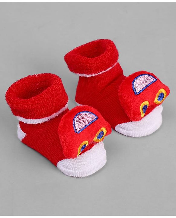 Cute Walk by Babyhug Socks With Vehicle Applique - Red