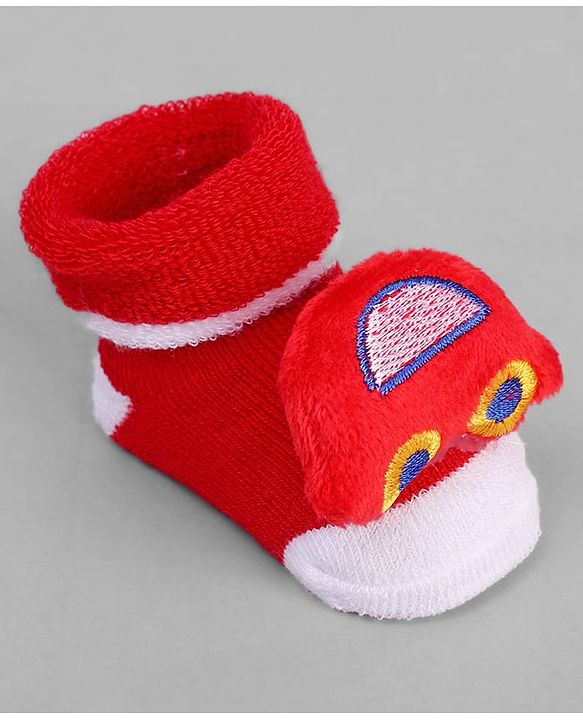 Cute Walk by Babyhug Socks With Vehicle Applique - Red