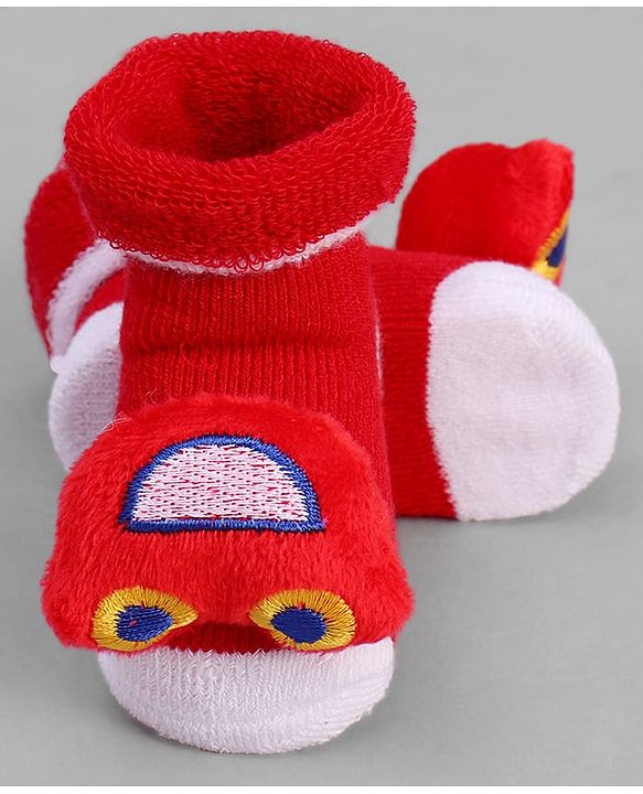 Cute Walk by Babyhug Socks With Vehicle Applique - Red