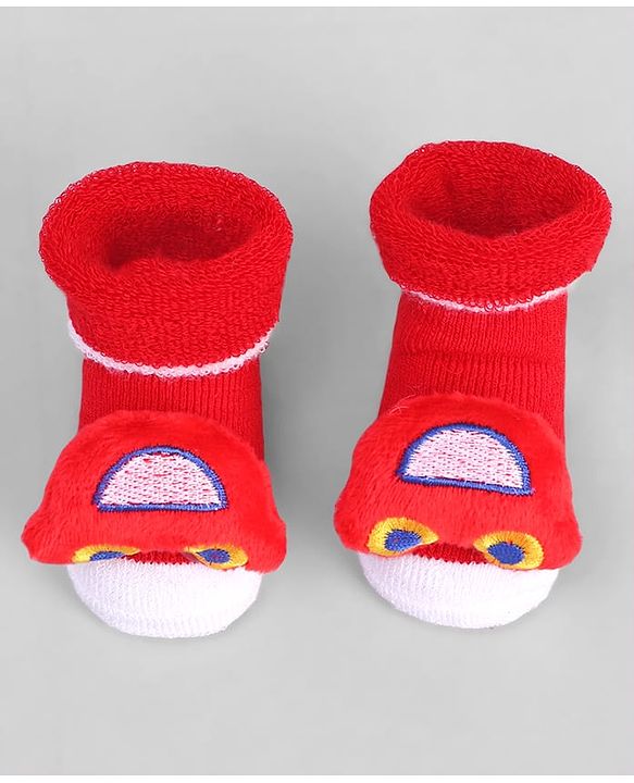 Cute Walk by Babyhug Socks With Vehicle Applique - Red