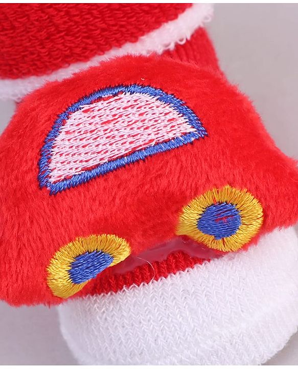 Cute Walk by Babyhug Socks With Vehicle Applique - Red