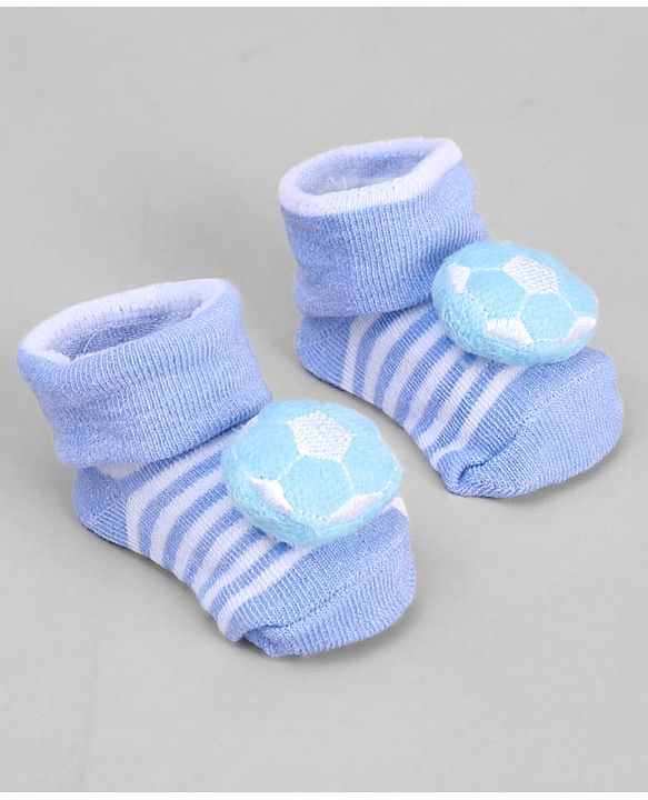 Cute Walk by Babyhug Ankle Length Socks with Stripes & Ball Applique - Light Blue