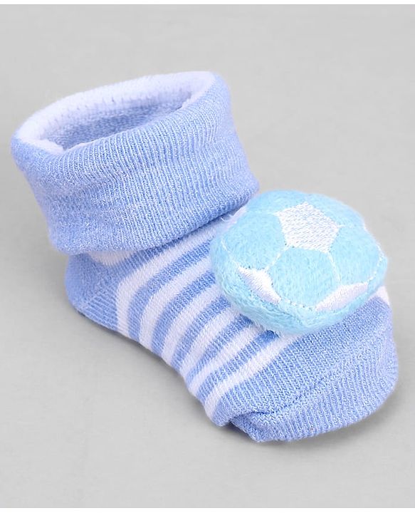 Cute Walk by Babyhug Ankle Length Socks with Stripes & Ball Applique - Light Blue
