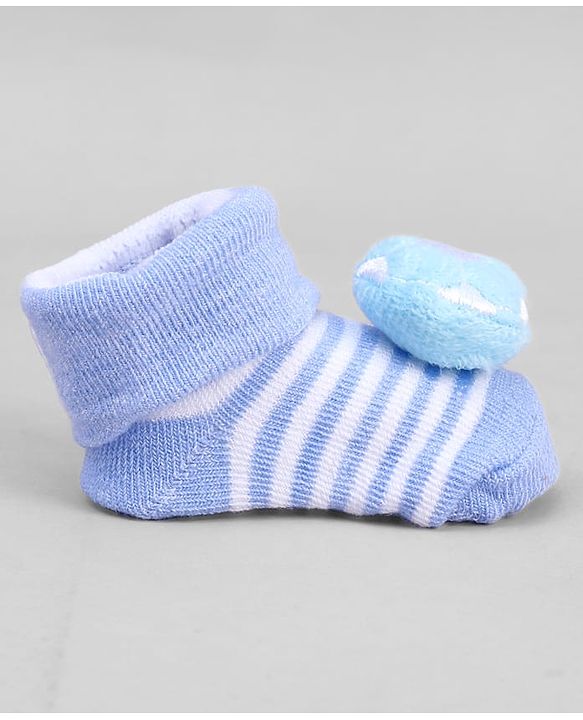 Cute Walk by Babyhug Ankle Length Socks with Stripes & Ball Applique - Light Blue