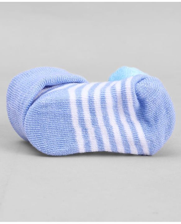 Cute Walk by Babyhug Ankle Length Socks with Stripes & Ball Applique - Light Blue