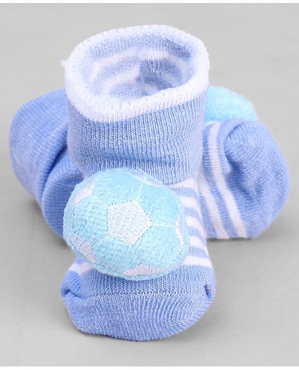 Cute Walk by Babyhug Ankle Length Socks with Stripes & Ball Applique - Light Blue