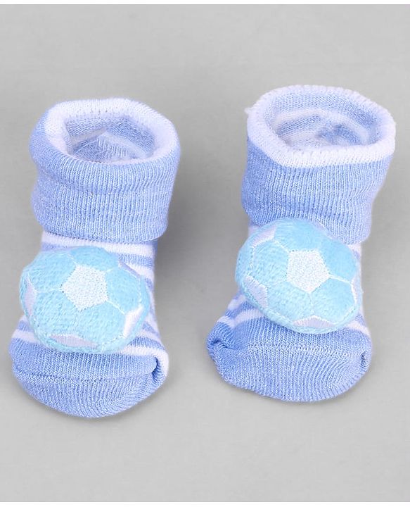 Cute Walk by Babyhug Ankle Length Socks with Stripes & Ball Applique - Light Blue