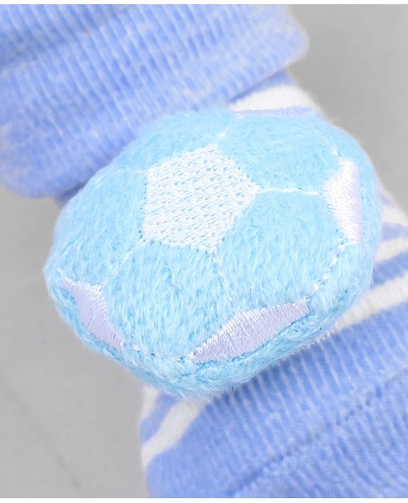 Cute Walk by Babyhug Ankle Length Socks with Stripes & Ball Applique - Light Blue