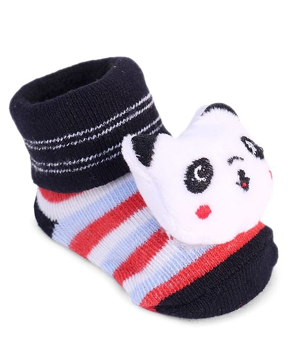 Cute Walk by Babyhug Striped Fabric Socks With Panda Applique - Multicolor