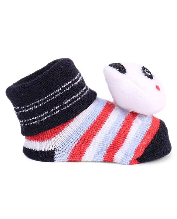 Cute Walk by Babyhug Striped Fabric Socks With Panda Applique - Multicolor