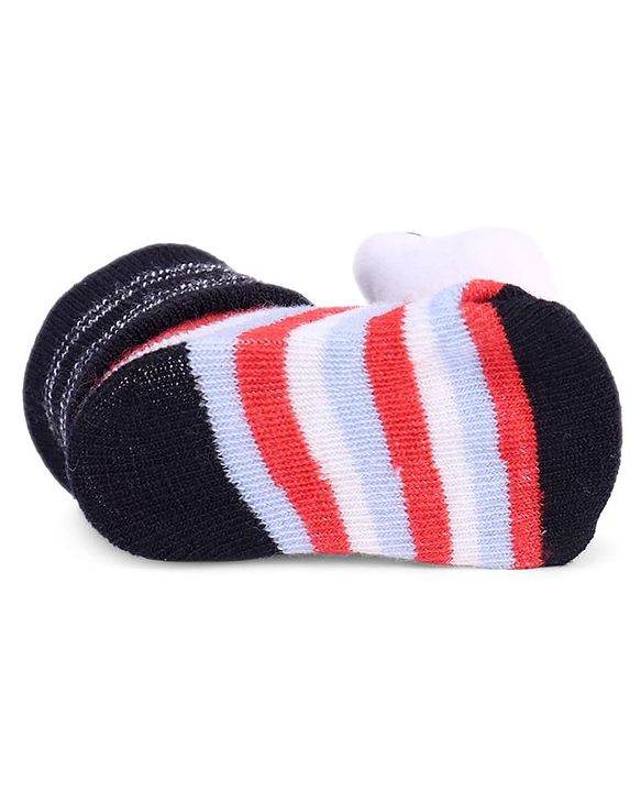 Cute Walk by Babyhug Striped Fabric Socks With Panda Applique - Multicolor