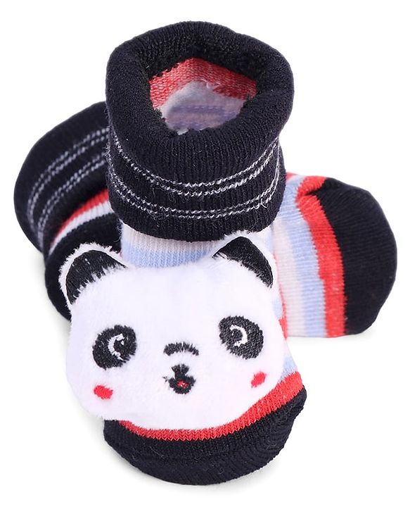 Cute Walk by Babyhug Striped Fabric Socks With Panda Applique - Multicolor