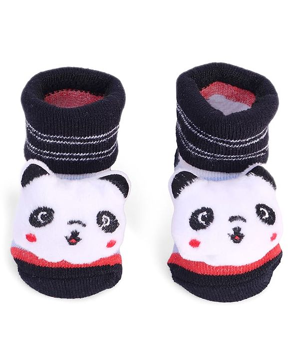 Cute Walk by Babyhug Striped Fabric Socks With Panda Applique - Multicolor