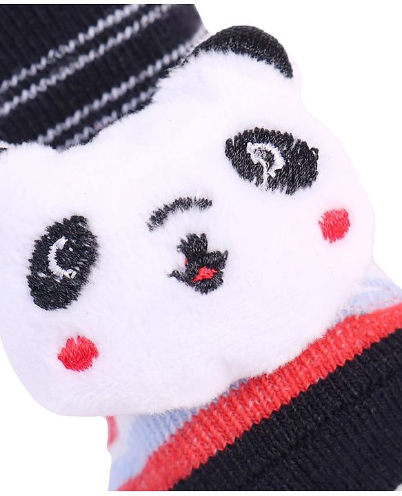 Cute Walk by Babyhug Striped Fabric Socks With Panda Applique - Multicolor