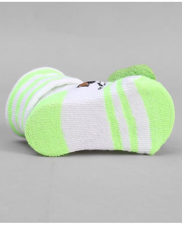 Cute Walk by Babyhug Ankle Length Sock Shoes with Vehicle Applique & Stripes - Neon Green