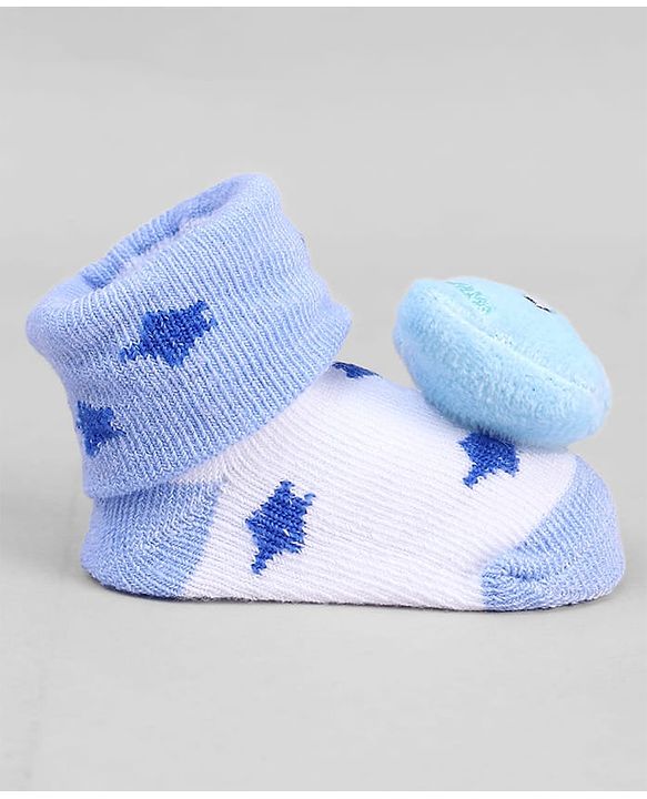 Cute Walk by Babyhug Ankle Length Sock Shoes with Star Design & Bear Applique - Light Blue
