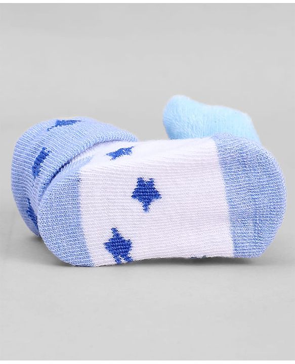 Cute Walk by Babyhug Ankle Length Sock Shoes with Star Design & Bear Applique - Light Blue