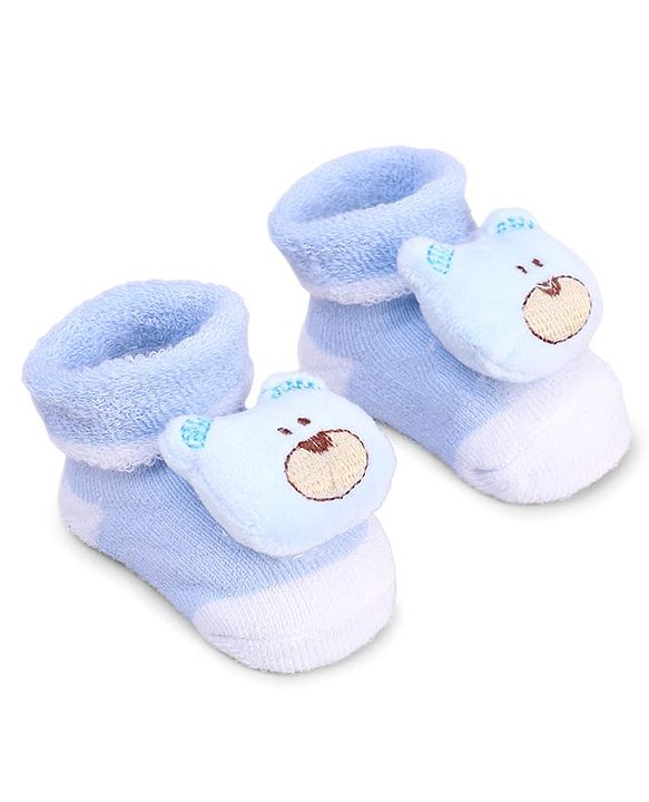 Cute Walk by Babyhug Fabric Socks With Bear Applique - Light Blue