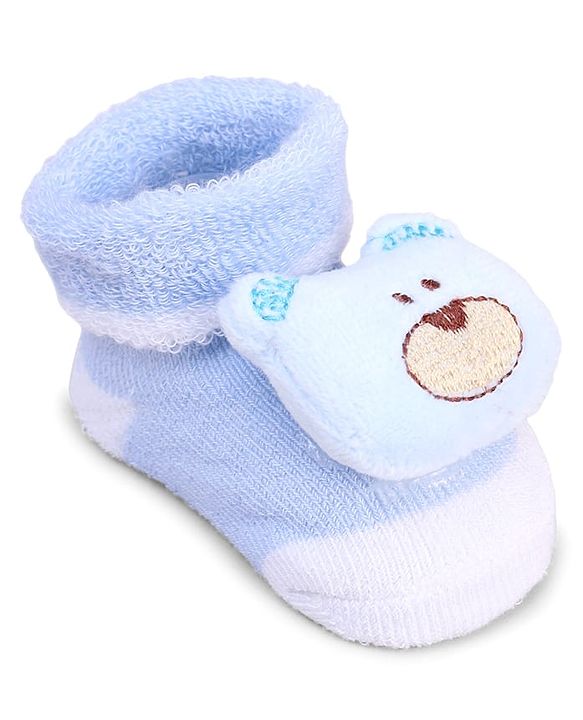 Cute Walk by Babyhug Fabric Socks With Bear Applique - Light Blue