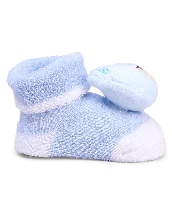 Cute Walk by Babyhug Fabric Socks With Bear Applique - Light Blue