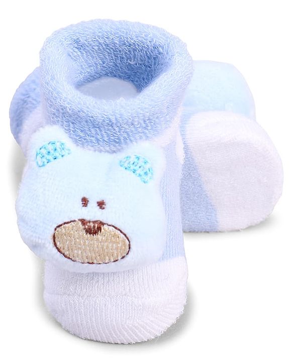 Cute Walk by Babyhug Fabric Socks With Bear Applique - Light Blue