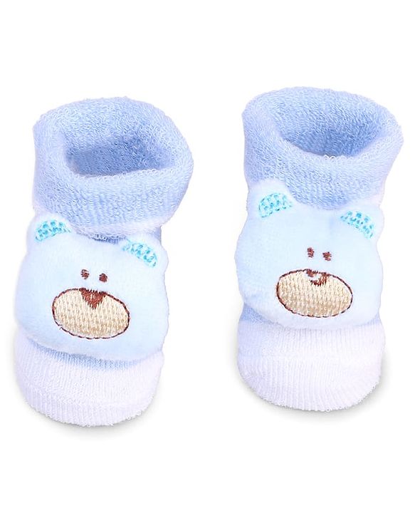Cute Walk by Babyhug Fabric Socks With Bear Applique - Light Blue