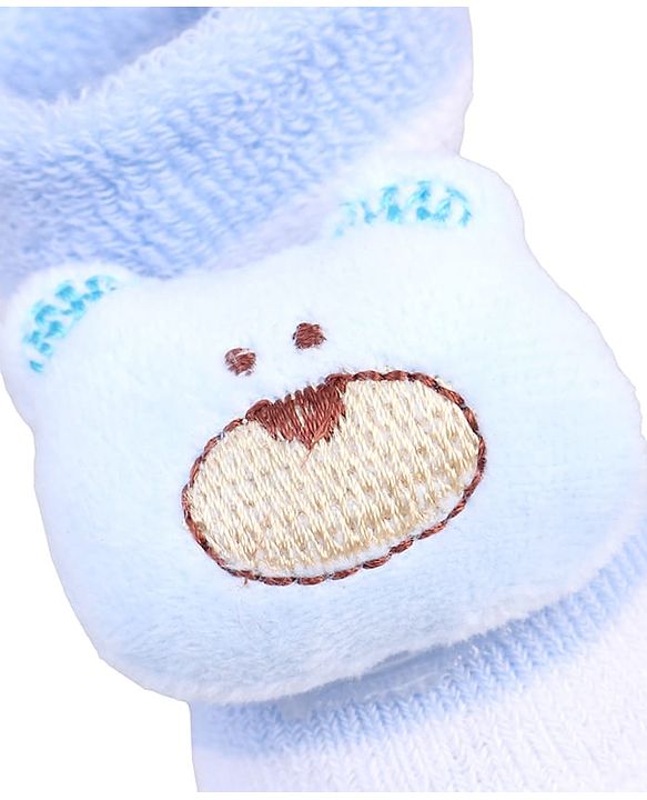 Cute Walk by Babyhug Fabric Socks With Bear Applique - Light Blue
