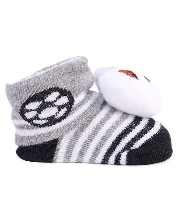 Cute Walk by Babyhug Striped Fabric Socks With Animal Applique - Grey