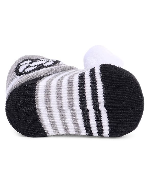 Cute Walk by Babyhug Striped Fabric Socks With Animal Applique - Grey