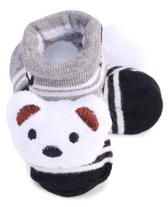 Cute Walk by Babyhug Striped Fabric Socks With Animal Applique - Grey