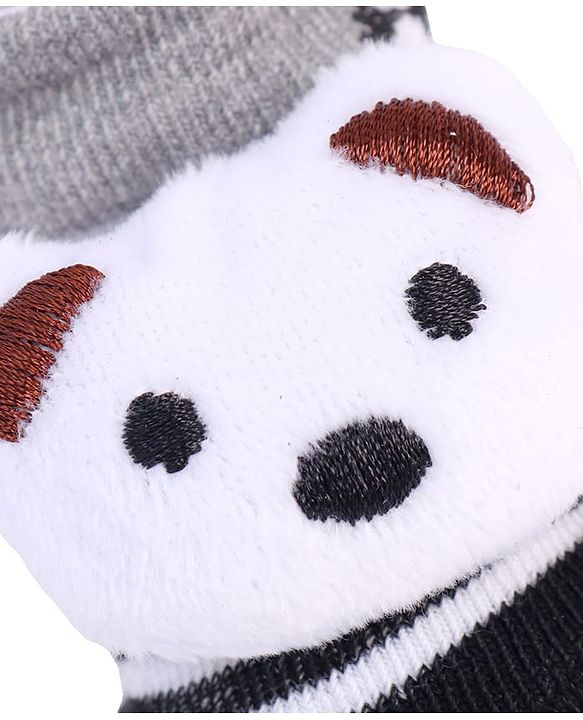 Cute Walk by Babyhug Striped Fabric Socks With Animal Applique - Grey