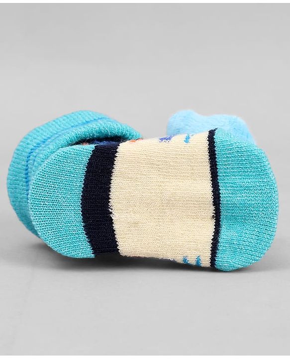 Cute Walk by Babyhug Ankle Length Sock Shoes with ABC Design & Bear Applique - Turquoise