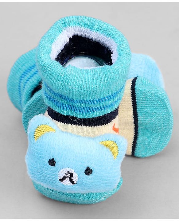 Cute Walk by Babyhug Ankle Length Sock Shoes with ABC Design & Bear Applique - Turquoise