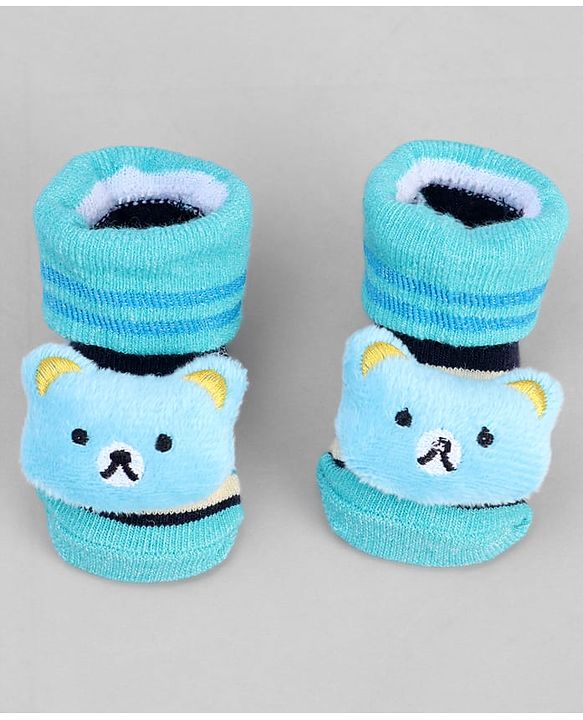 Cute Walk by Babyhug Ankle Length Sock Shoes with ABC Design & Bear Applique - Turquoise