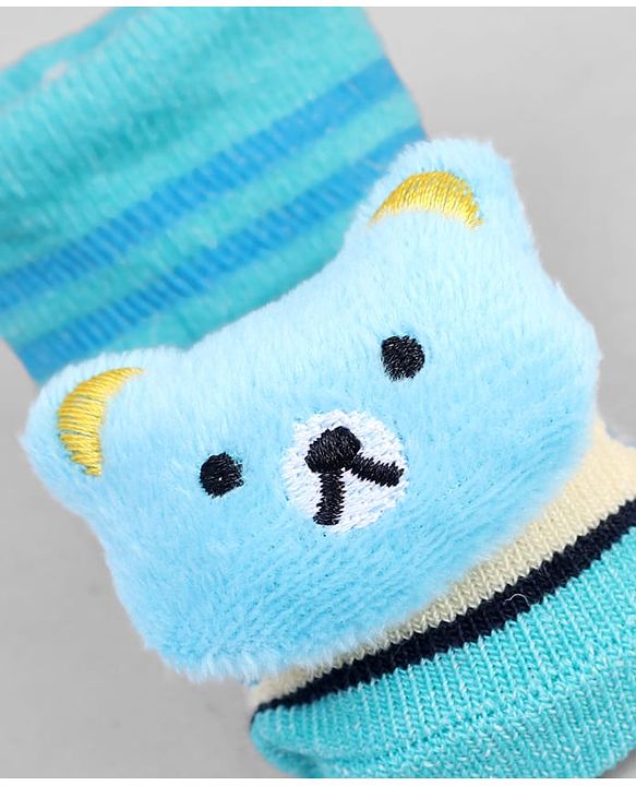 Cute Walk by Babyhug Ankle Length Sock Shoes with ABC Design & Bear Applique - Turquoise