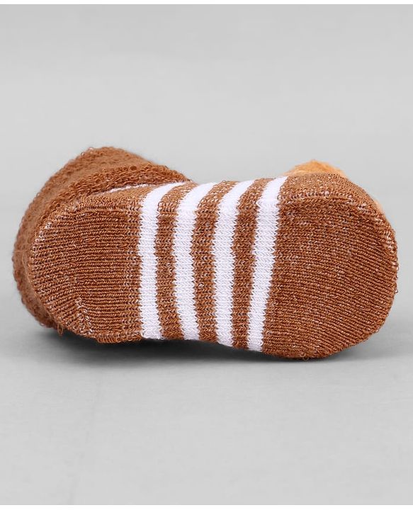 Cute Walk by Babyhug Ankle Length Sock Shoes with Stripes & Ball Applique - Brown